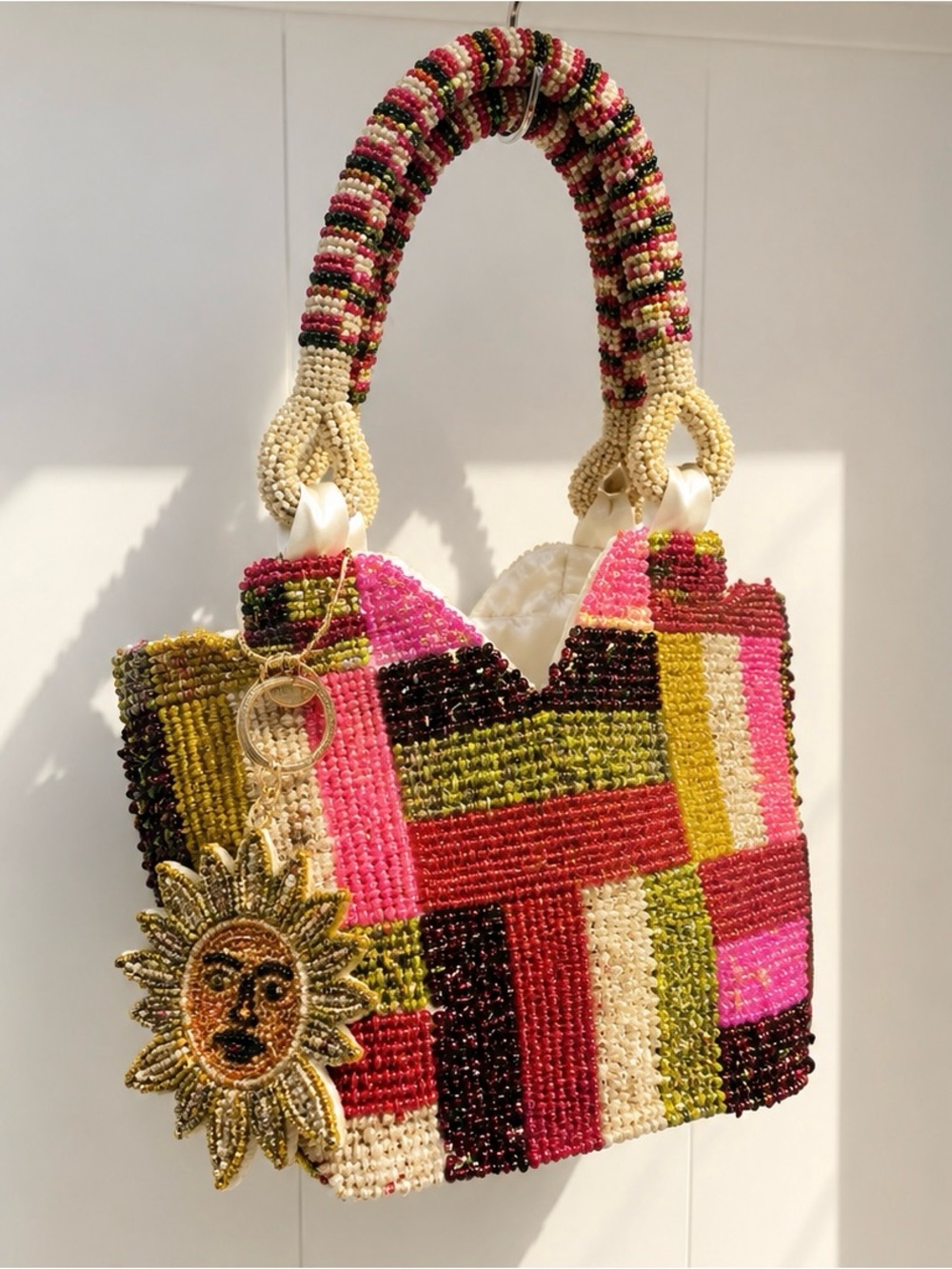 Handcrafted in India Beaded Mini Tote Bag – Sun Charm – One of a Kind